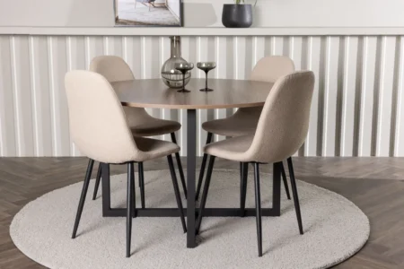 Durango & Polar Runda Matbord ⌀120 Walnut + Matstolar Beige