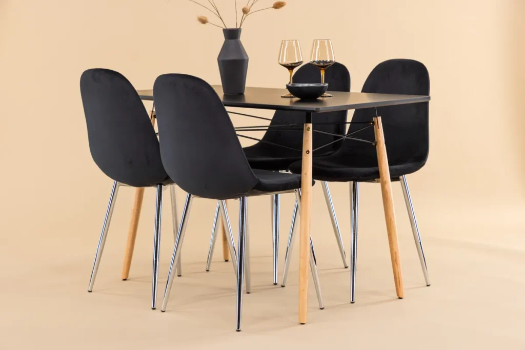 Danburi & Polar Rektangulära Matbord 120 x 60 Svart + Matstolar Svart