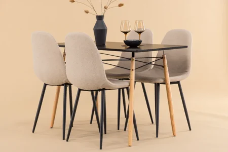 Danburi & Polar Rektangulära Matbord 120 x 60 Svart + Matstolar Beige