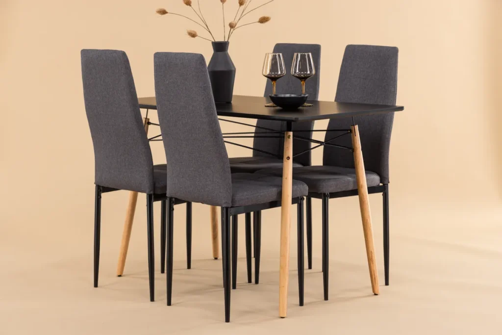 Danburi & Petra Rektangulära Matbord 120 x 60 Svart + Matstolar Mörkgrå