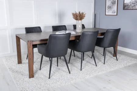 Slider & Comfort Rektangulära Matbord 170 x 95 Nature + Matstolar Black