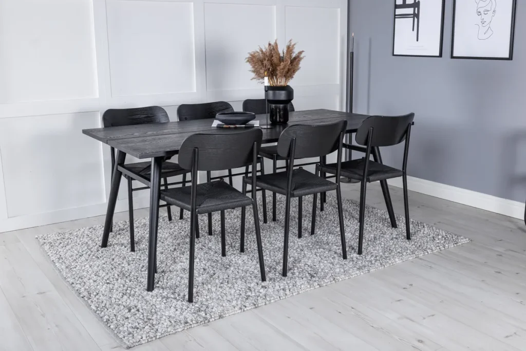 Sleek & Polly Rektangulära Matbord 195 x 95 Black + Matstolar Black