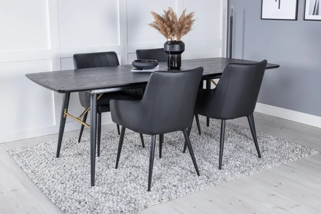 Gold & Comfort Rektangulära Matbord 180 x 85 Black + Matstolar Black