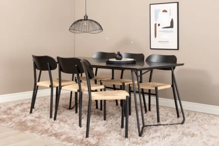 Petra & Polly Rektangulära Matbord 190 x 90 Black + Matstolar Black