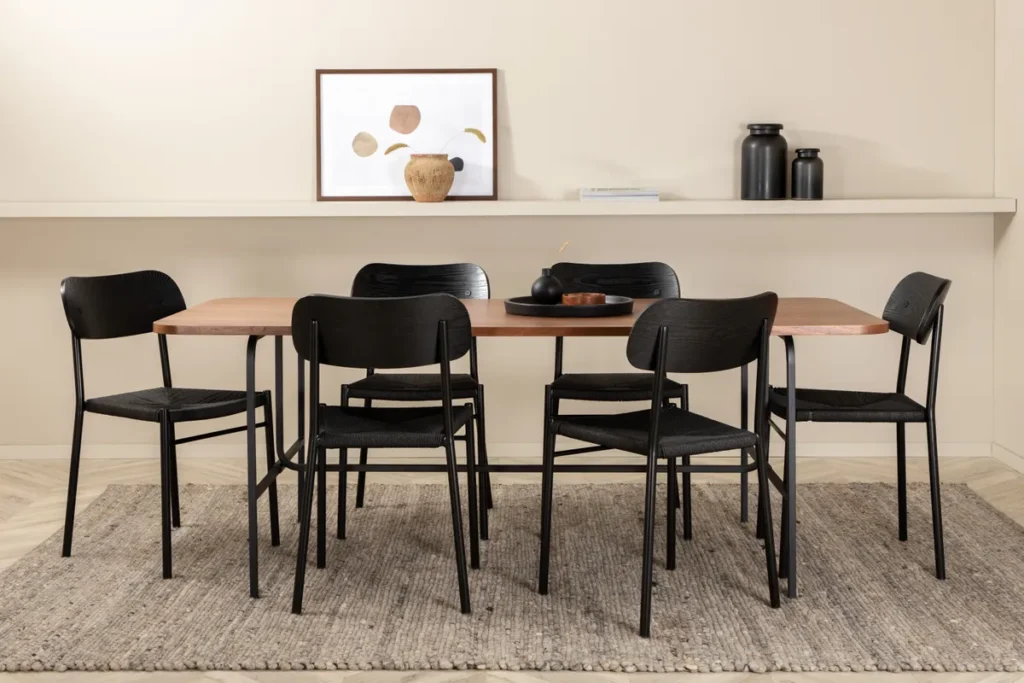 Uno & Polly Rektangulära Matbord 200 x 90 Nature + Matstolar Black