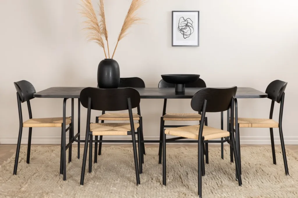 Uno & Polly Rektangulära Matbord 200 x 90 Black + Matstolar Black