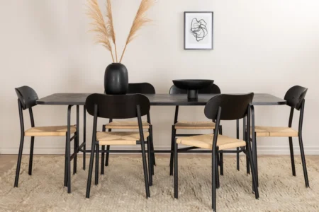 Uno & Polly Rektangulära Matbord 200 x 90 Black + Matstolar Black