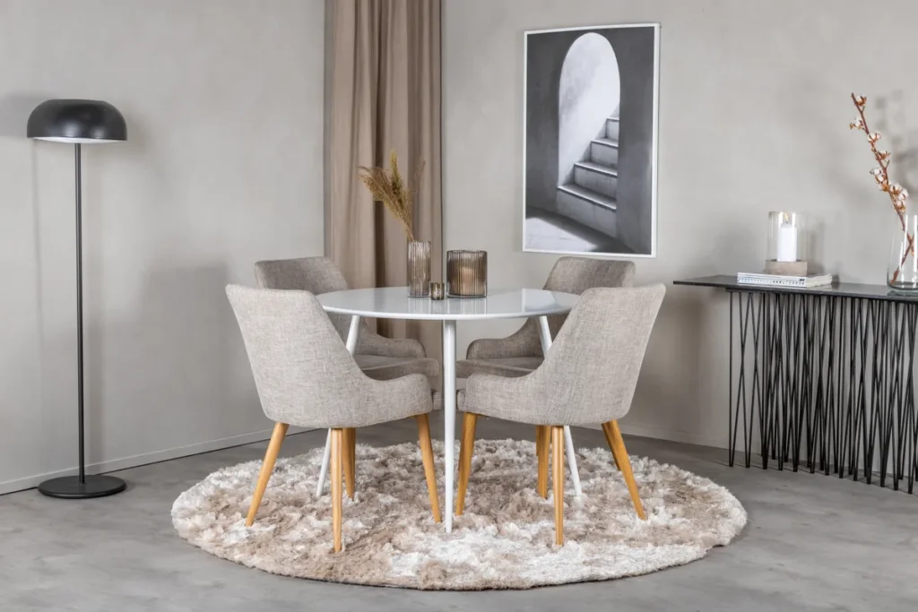 Plaza Runda Matbord ⌀100 White + Matstolar Grå