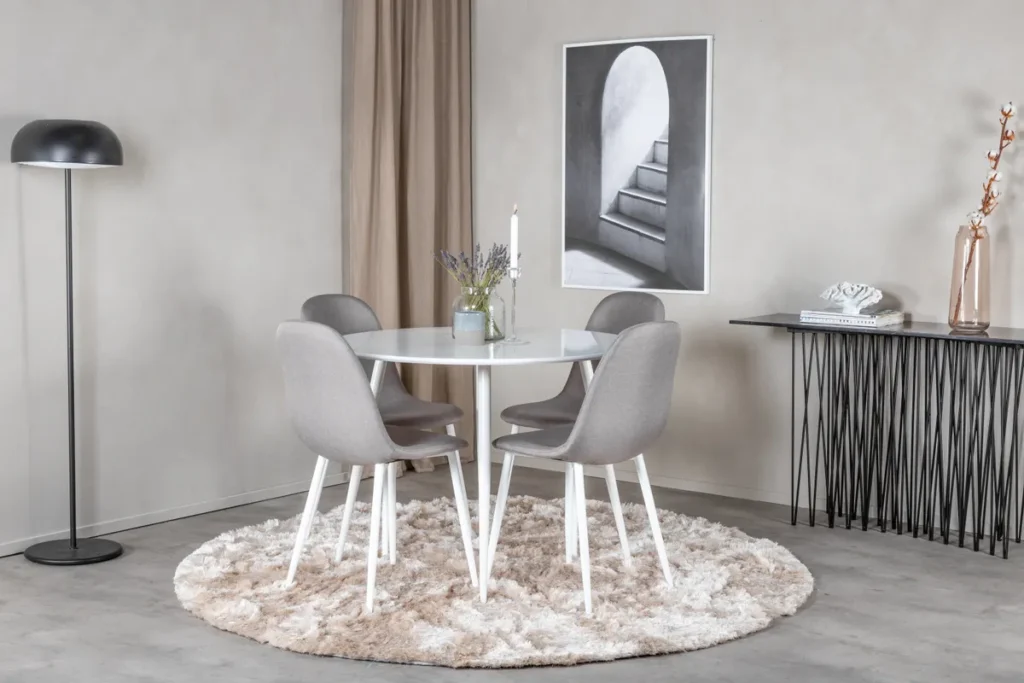 Plaza & Polar Runda Matbord ⌀100 White + Matstolar Grå
