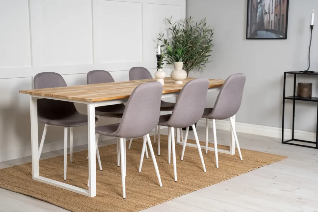 Cirebon & Polar Rektangulära Matbord 200 x 90 Natur + Matstolar Grå