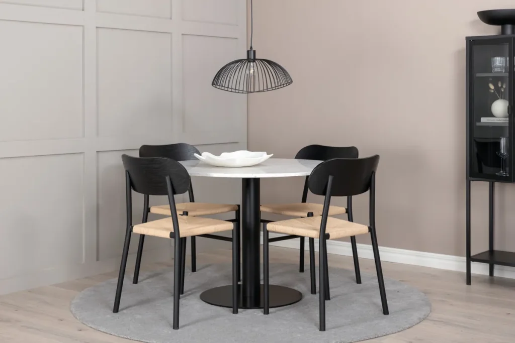 Razzia & Polly Runda Matbord ⌀106 Vit + Matstolar Svart