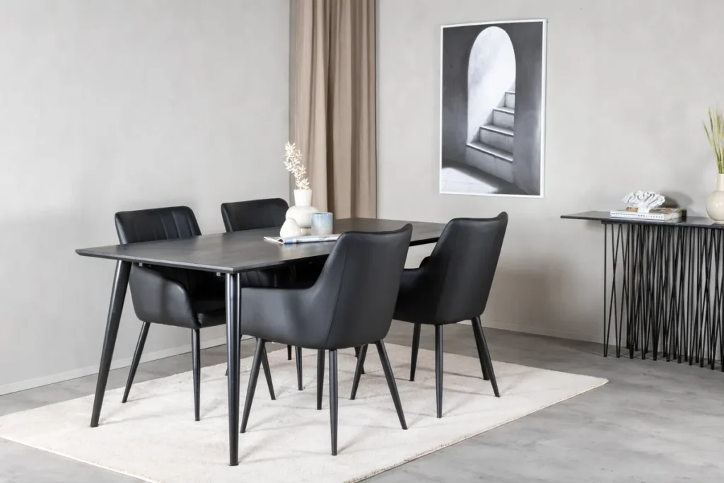 Dipp & Comfort Rektangulära Matbord 180 x 90 Black + Matstolar Black