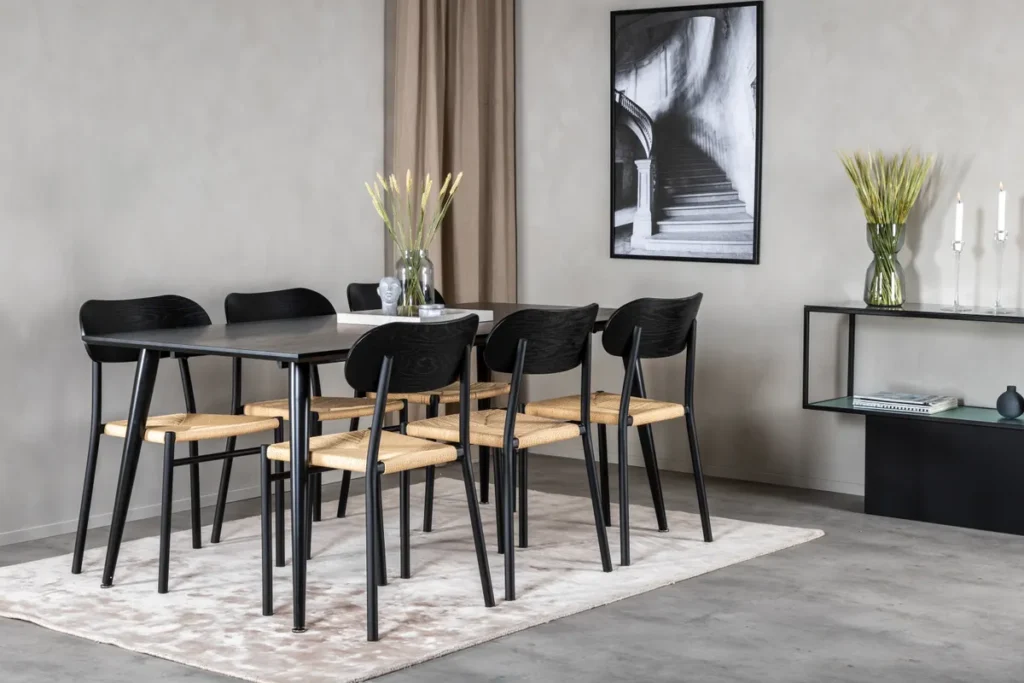 Dipp & Polly Rektangulära Matbord 180 x 90 Black + Matstolar Black