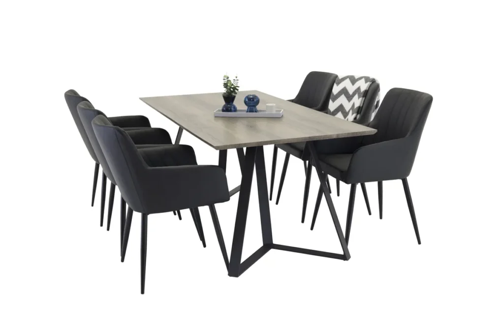 Marina & Comfort Rektangulära Matbord 180 x 90 Nature + Matstolar Black
