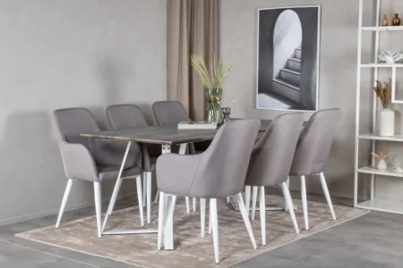 Marina & Comfort Rektangulära Matbord 180 x 75 x 90 Grå + Matstolar Grå