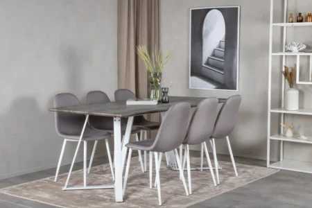 Marina & Polar Rektangulära Matbord 180 x 90 Grå + Matstolar Grå