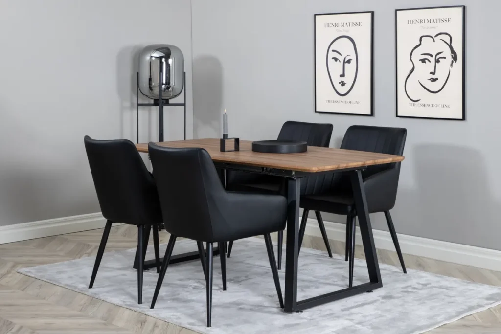 Inca & Comfort Rektangulära Matbord 160 x 85 Walnut + Matstolar Black