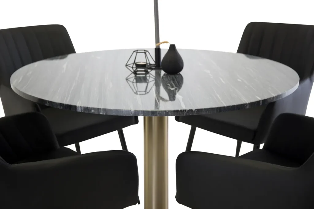 Estelle & Comfort Runda Matbord ⌀106 Dark Grey + Matstolar Black