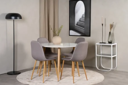 Polar & Plaza Matstolar Grå + Runda Matbord ⌀100 White