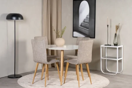 Windu & Plaza Matstolar Light Grey + Runda Matbord ⌀100 White