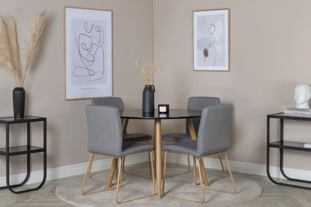 Mace & Plaza Matstolar Grå + Runda Matbord ⌀100 Svart