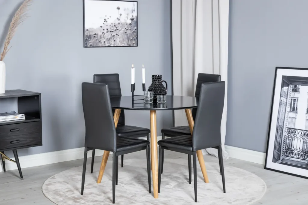 Slim & Plaza Matstolar Svart + Runda Matbord ⌀100 Svart