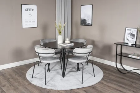 Arrow & Plaza Matstolar Grå + Runda Matbord ⌀100 Black
