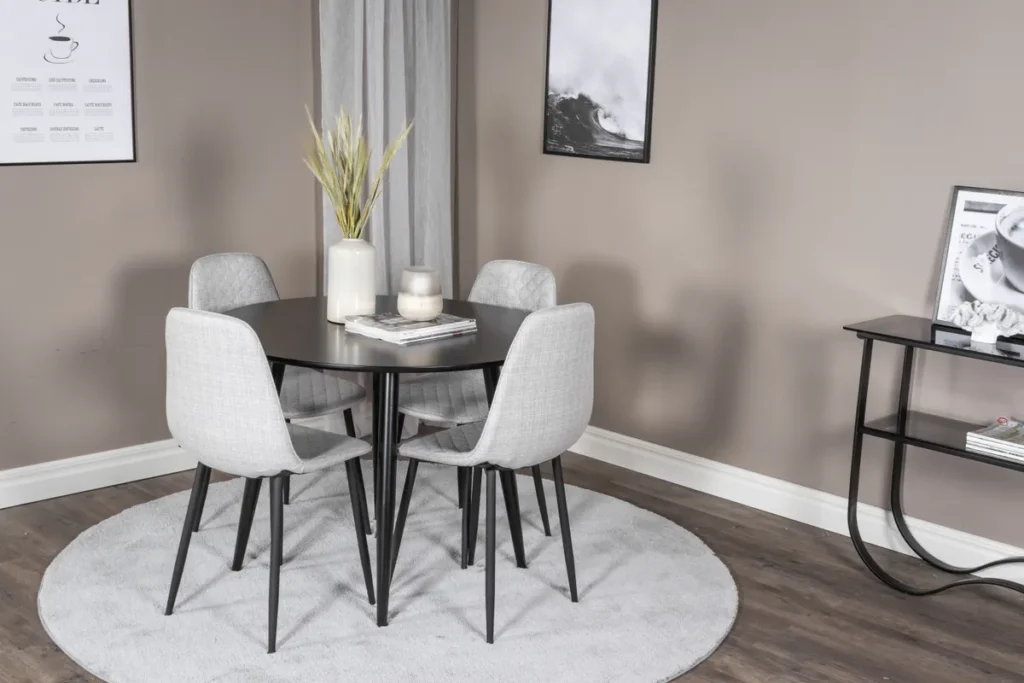 Polar & Plaza Matstolar Grå + Runda Matbord ⌀100 Black