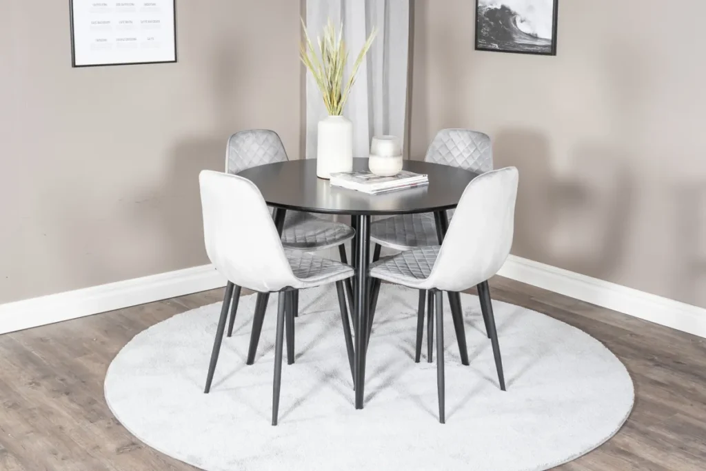 Polar & Plaza Matstolar Grå + Runda Matbord ⌀100 Black