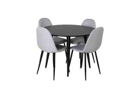 Polar & Plaza Matstolar Grå + Runda Matbord ⌀100 Black