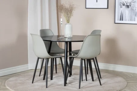 Polar & Plaza Matstolar Grå + Runda Matbord ⌀100 Black