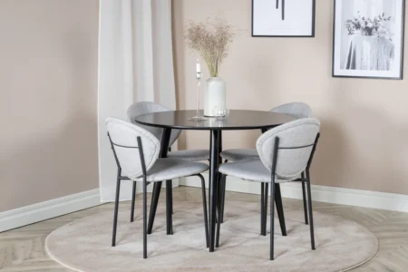 Vault & Plaza Matstolar Grå + Runda Matbord ⌀100 Black