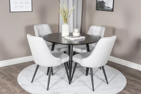 Velvet Deluxe & Plaza Matstolar Grå + Runda Matbord ⌀100 Black