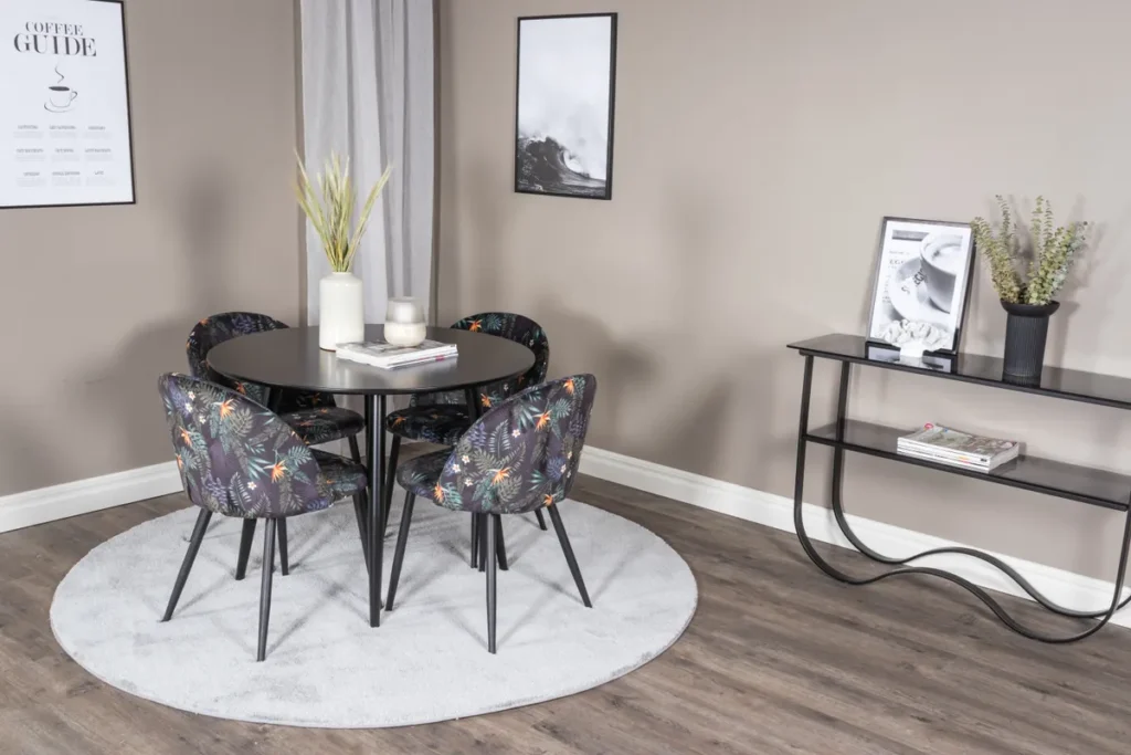 Velvet & Plaza Matstolar Black + Runda Matbord ⌀100 Black