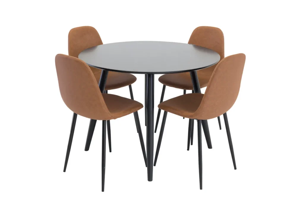 Polar & Plaza Matstolar Brown + Runda Matbord ⌀100 Black