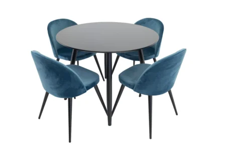 Velvet & Plaza Matstolar Blue + Runda Matbord ⌀100 Black