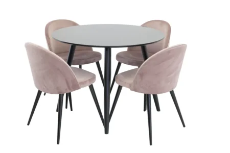 Velvet & Plaza Matstolar Dammig rosa + Runda Matbord ⌀100 Black
