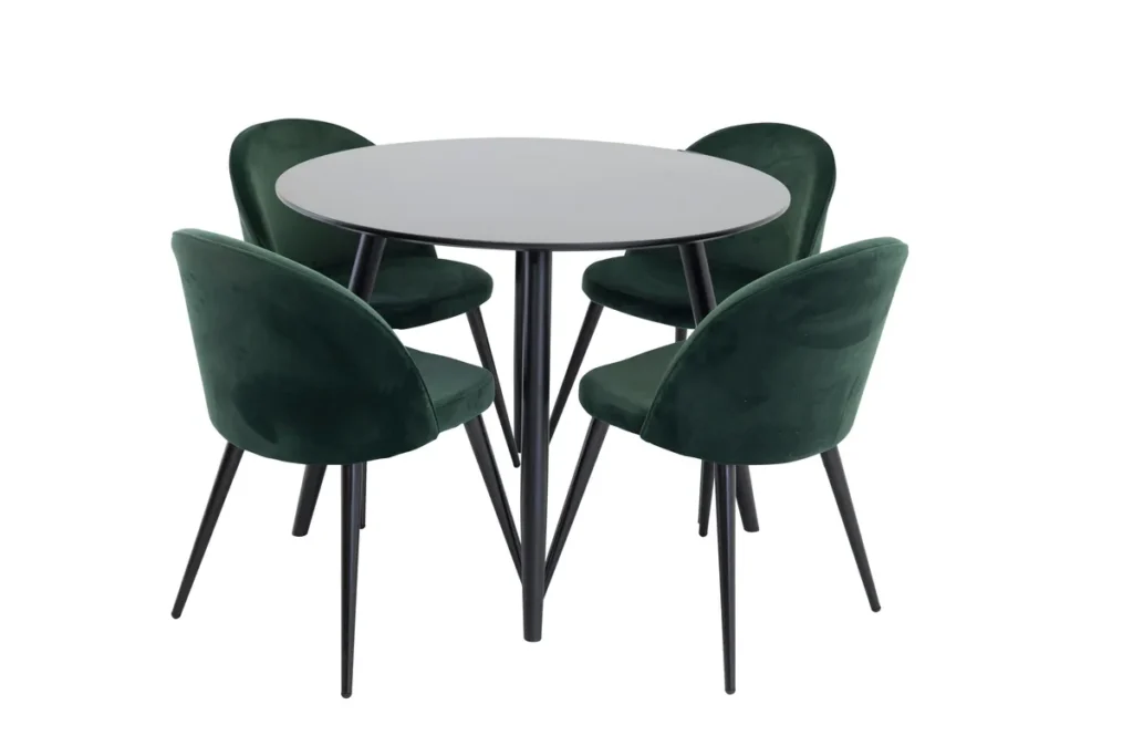 Velvet & Plaza Matstolar Green + Runda Matbord ⌀100 Black