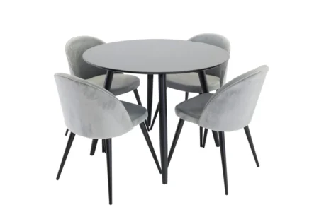 Velvet & Plaza Matstolar Grå + Runda Matbord ⌀100 Black