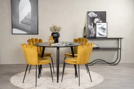 Limhamn & Plaza Matstolar Gul + Runda Matbord ⌀100 Black