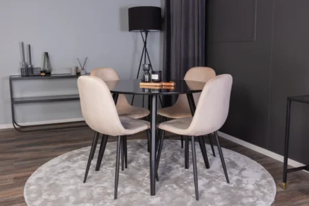 Polar & Plaza Matstolar Beige + Runda Matbord ⌀100 Black