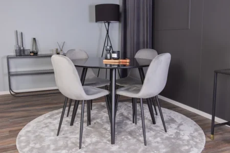 Polar & Plaza Matstolar Grå + Runda Matbord ⌀100 Black
