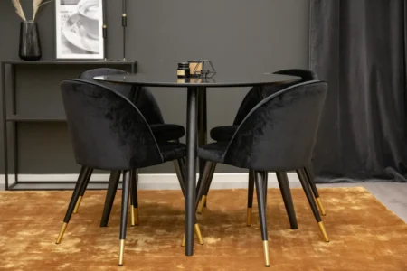 Velvet & Plaza Matstolar Black + Runda Matbord ⌀100 Black