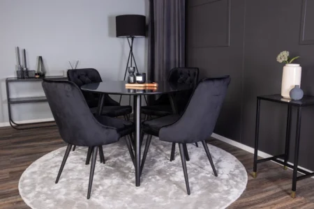 Velvet Deluxe & Plaza Matstolar Black + Runda Matbord ⌀100 Black