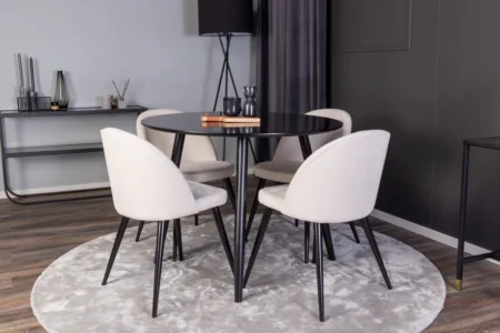 Velvet & Plaza Matstolar Grädde + Runda Matbord ⌀100 Black