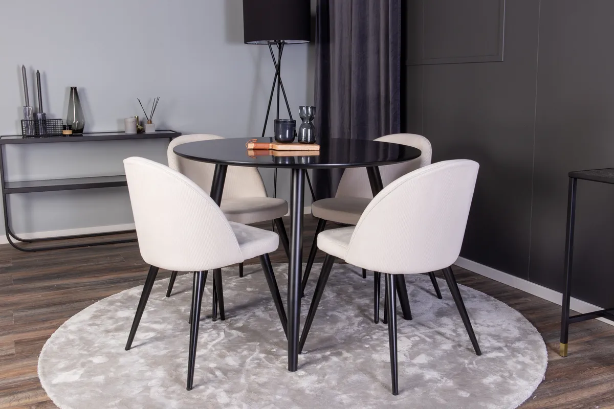 Velvet & Plaza Matstolar Grädde + Runda Matbord ⌀100 Black