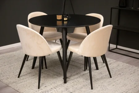 Velvet & Plaza Matstolar Beige + Runda Matbord ⌀100 Black