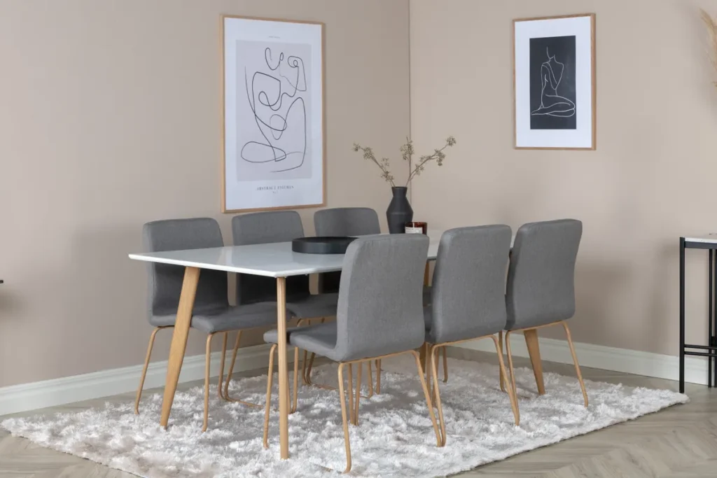Mace & Polar Matstolar Grå + Rektangulära Matbord 180 x 90 White