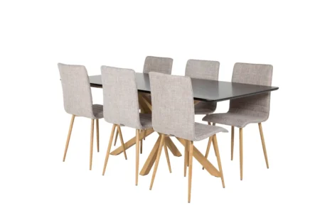 Windu & Piazza Matstolar Light Grey + Rektangulära Matbord 180 x 90 Black