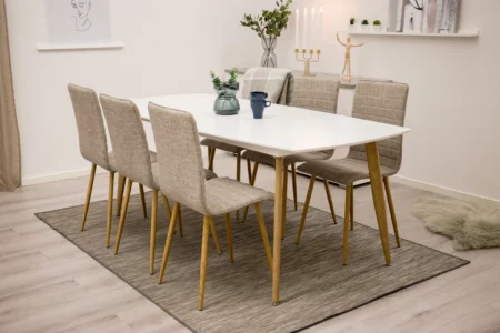 Windu & Polar Matstolar Ljusgrå + Rektangulära Matbord 240 x 100 Vit